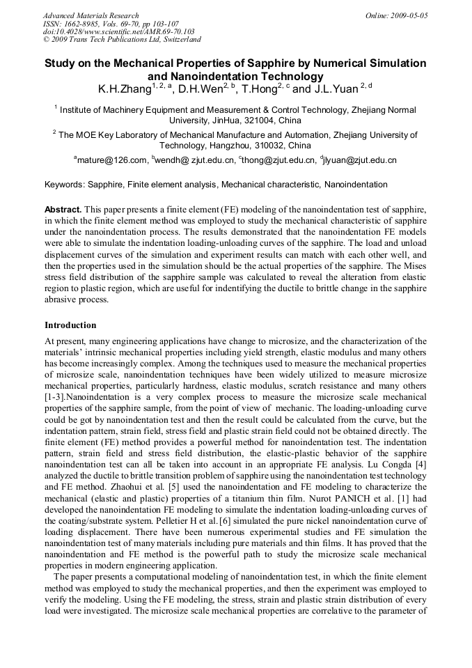 Study on the Mechanical Properties of Sapphire by Numerical Simulation