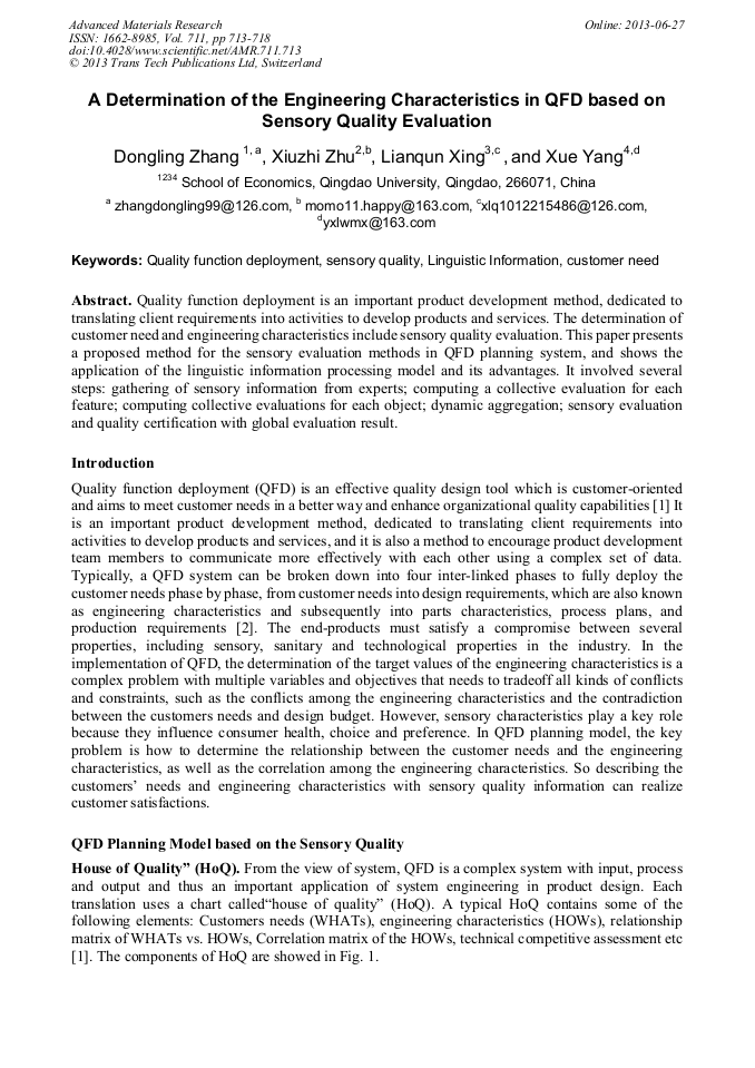 A Determination of the Engineering Characteristics in QFD Based on