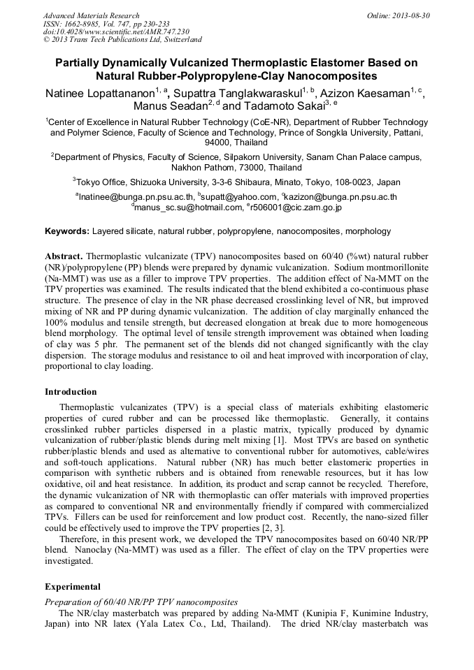 Partially Dynamically Vulcanized Thermoplastic Elastomer Based on