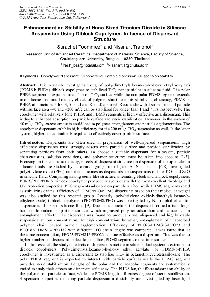 Enhancement on Stability of Nanosized Titanium Dioxide in Silicone