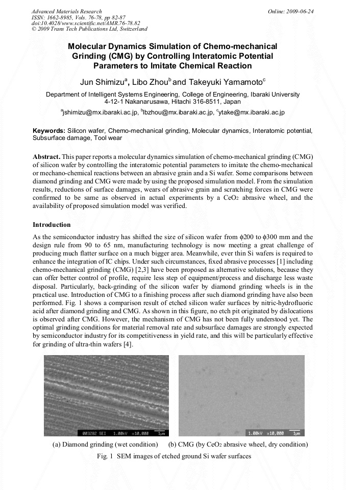 Molecular Dynamics Simulation of ChemoMechanical Grinding (CMG) by