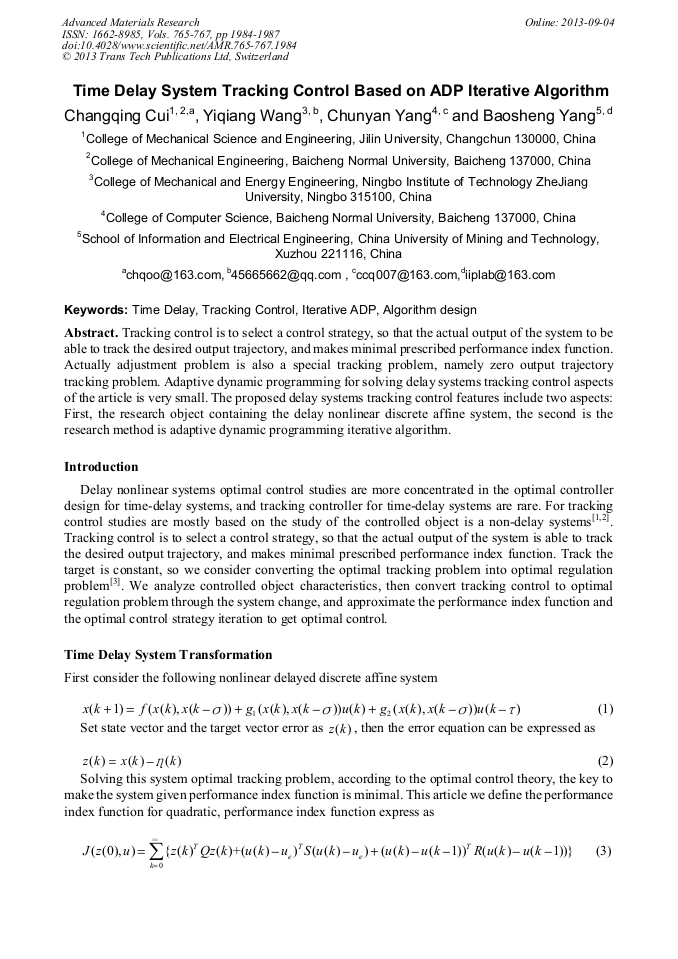 Time Delay System Tracking Control Based on ADP Iterative Algorithm