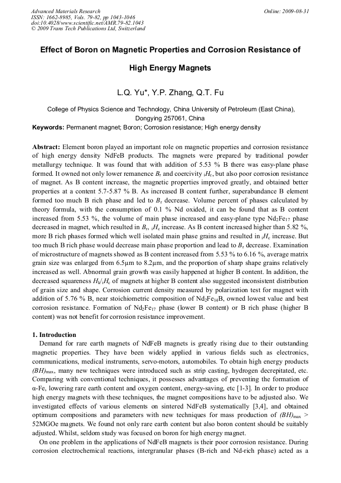Effect of Boron on Properties and Corrosion Resistance of High