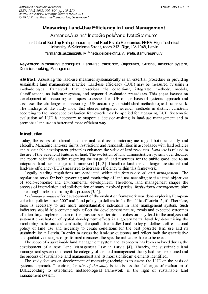 Measuring LandUse Efficiency in Land Management