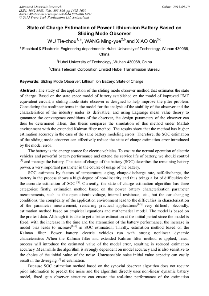 State of Charge Estimation of Power LithiumIon Battery Based on