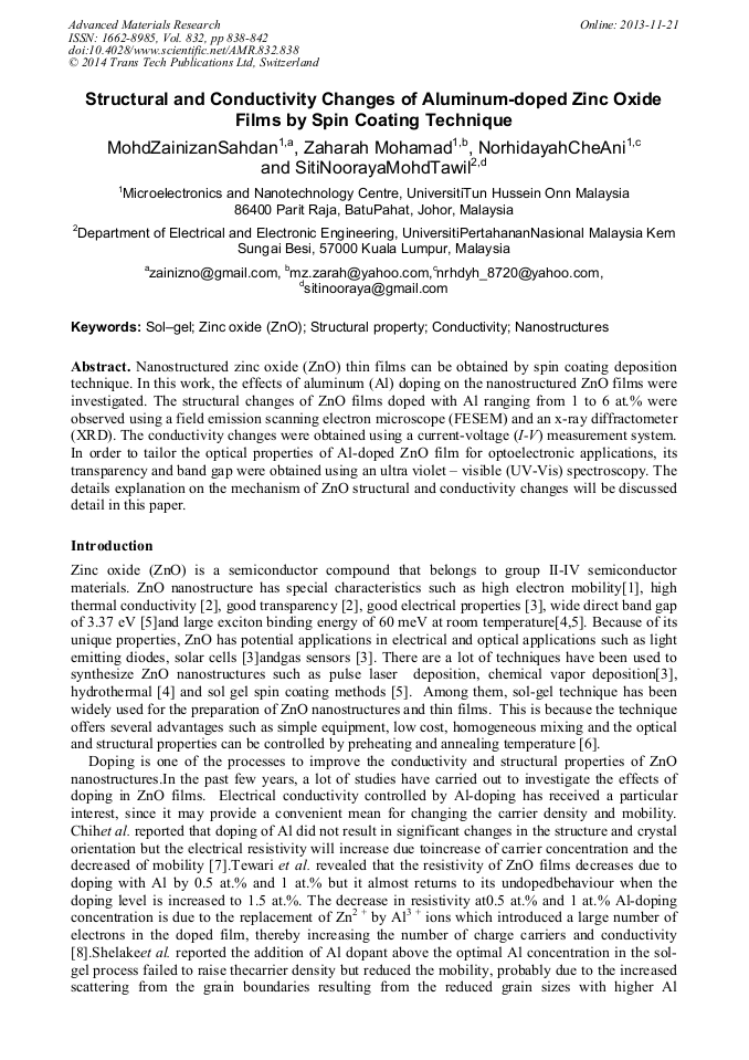 Structural and Conductivity Changes of AluminumDoped Zinc Oxide Films