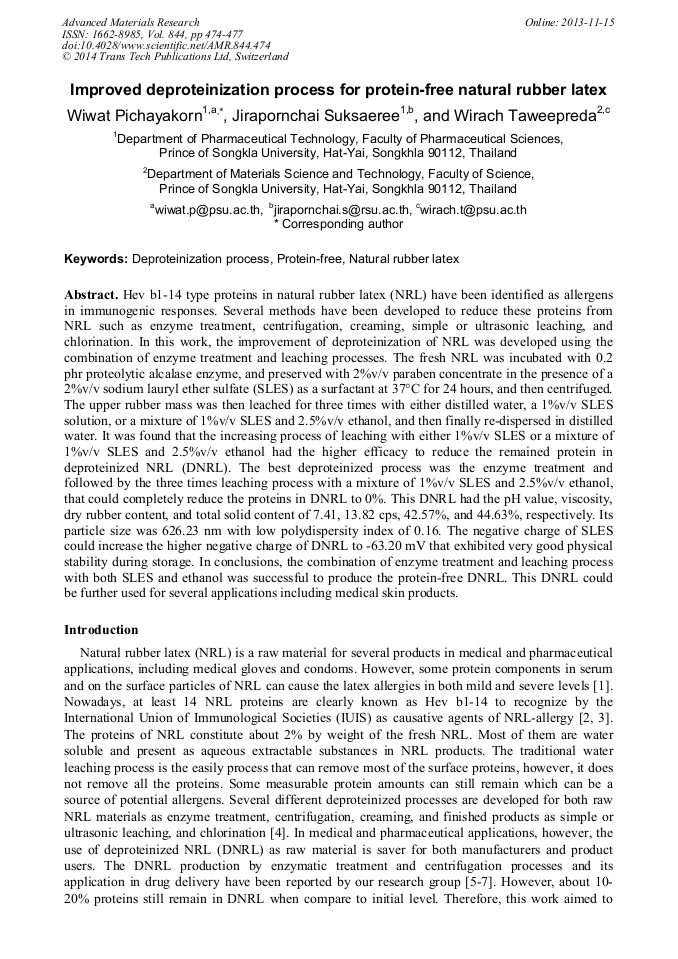 Improved Deproteinization Process for ProteinFree Natural Rubber Latex
