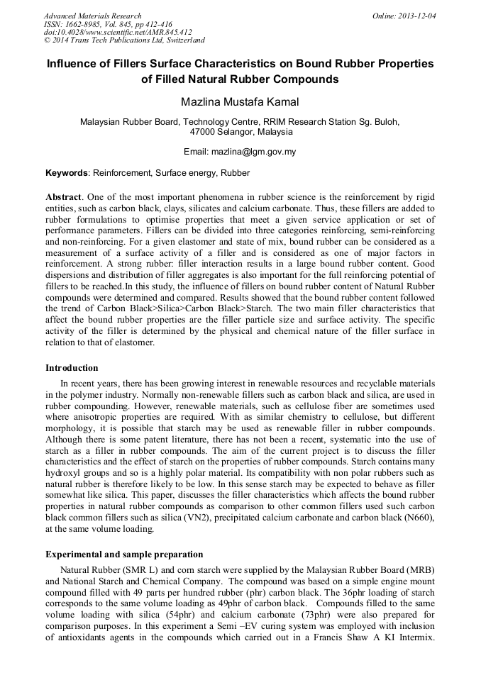 Influence of Fillers Surface Characteristics on Bound Rubber Properties