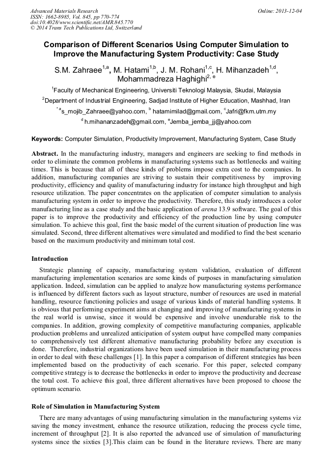 Comparison of Different Scenarios Using Computer Simulation to Improve