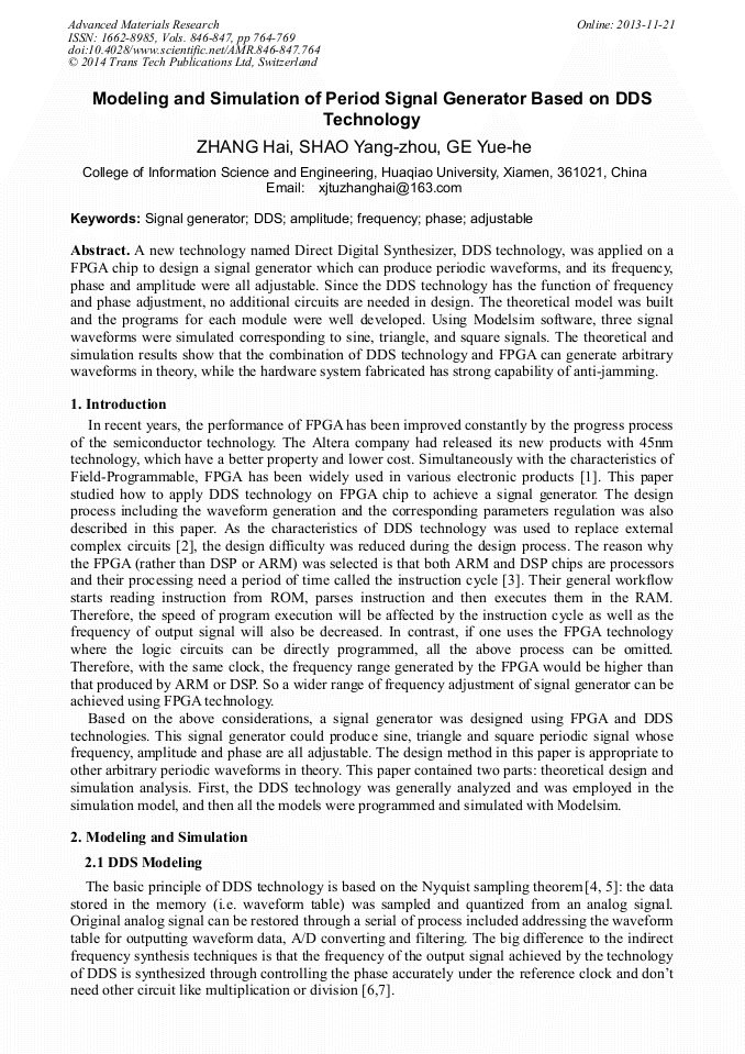 Modeling and Simulation of Period Signal Generator Based on DDS
