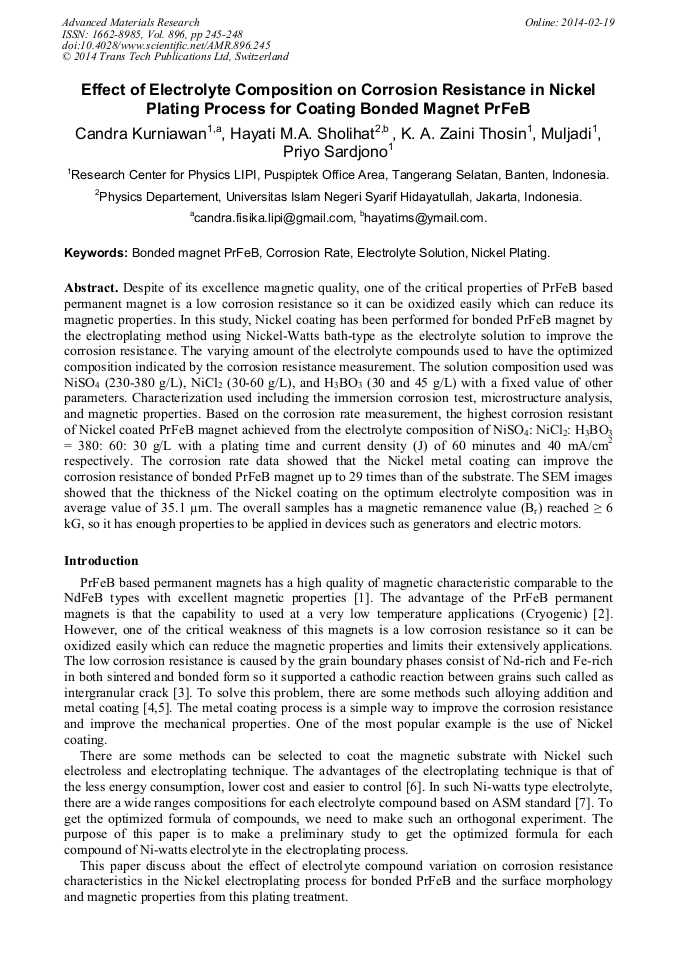 Effect of Electrolyte Composition on Corrosion Resistance in Nickel