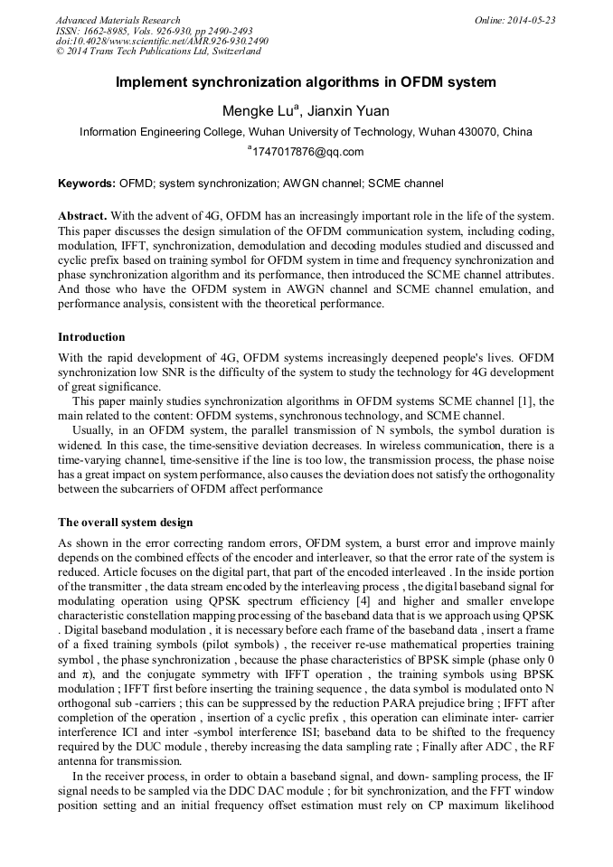 Implement Synchronization Algorithms in OFDM System