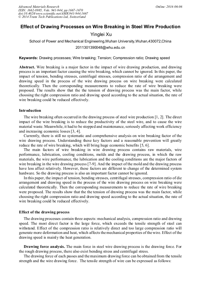 Effect of Drawing Processes on Wire Breaking in Steel Wire Production