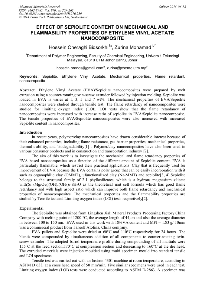 Effect of Sepiolite Content on Mechanical and Flammability Properties