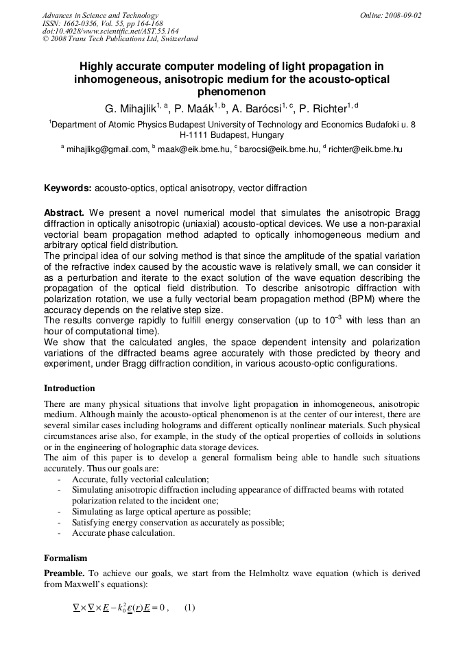 Highly Accurate Computer Modeling of Light Propagation in Inhomogeneous