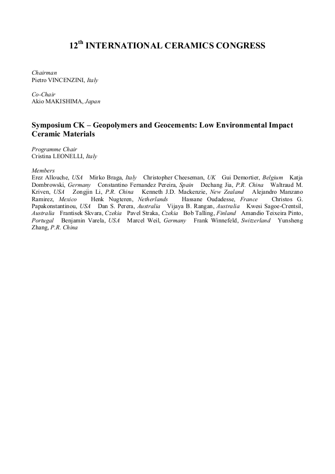 Committees 12th INTERNATIONAL CERAMICS CONGRESS PART H