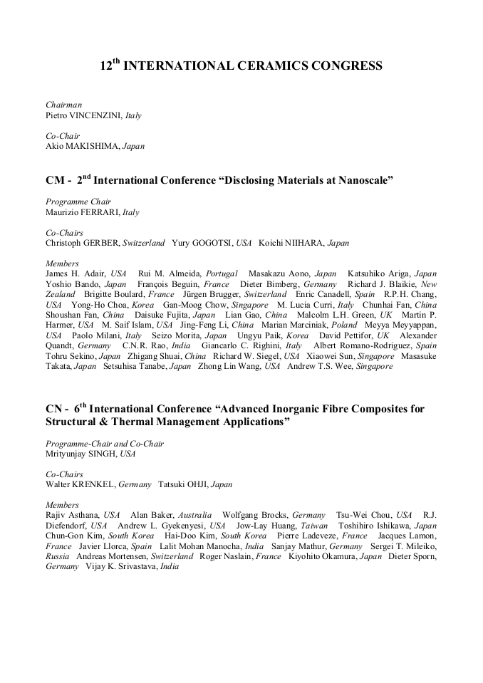 Committees 12th INTERNATIONAL CERAMICS CONGRESS PART J