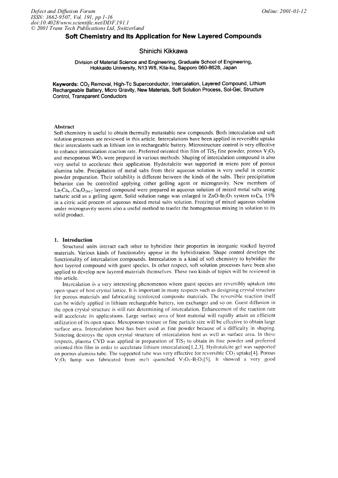 Soft Chemistry and Its Application for New Layered Compounds