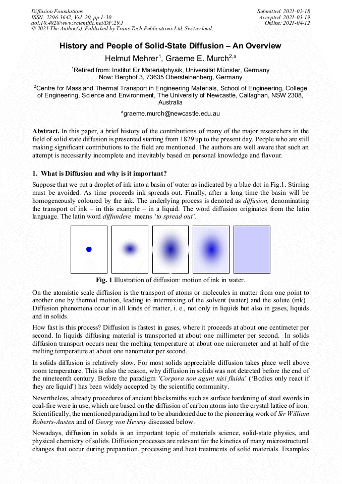 History and People of SolidState Diffusion An Overview