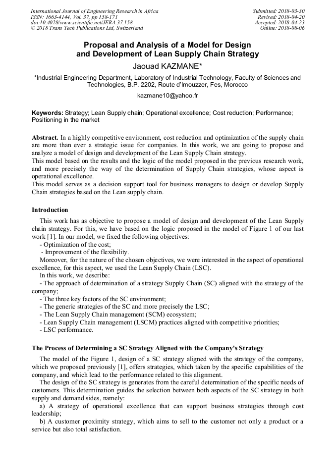 Proposal and Analysis of a Model for Design and Development of Lean