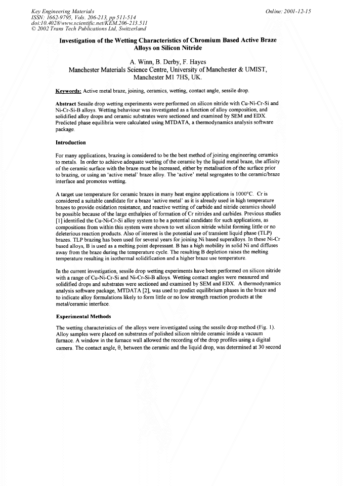 Investigation of the Wetting Characteristics of Chromium Based Active