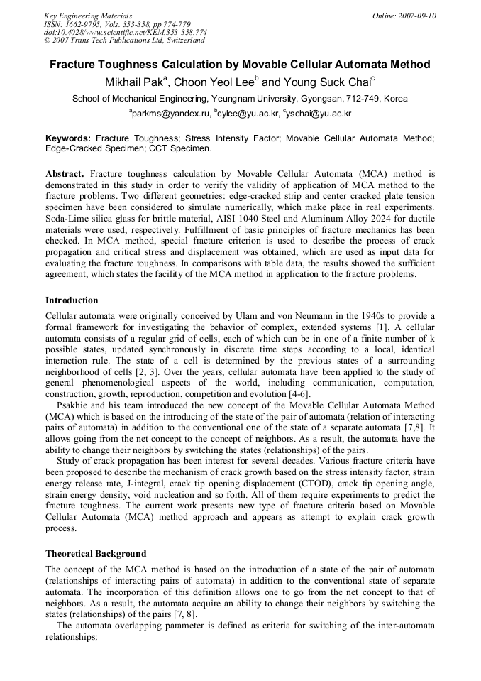 Fracture Toughness Calculation by Movable Cellular Automata Method