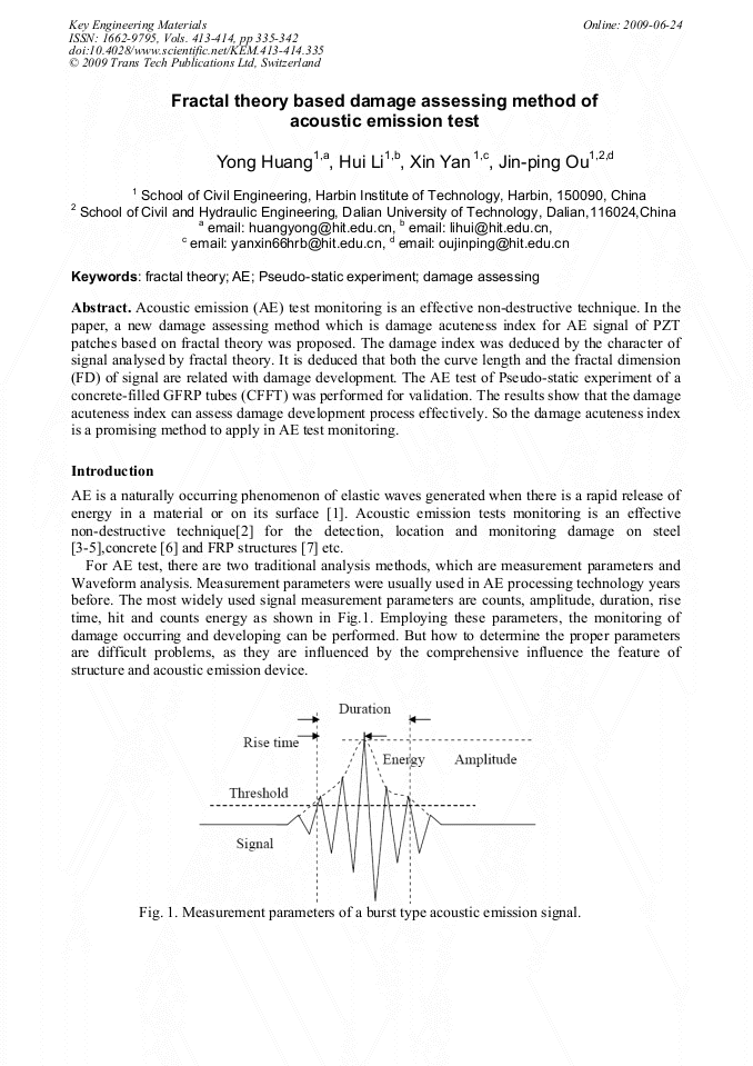 Fractal Theory Based Damage Assessing Method of Acoustic Emission Test