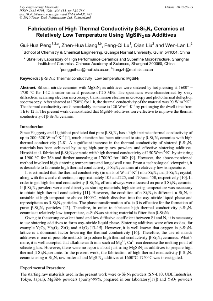 Fabrication of High Thermal Conductivity βSi3N4 Ceramics at Relatively