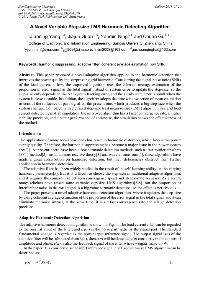 A Novel Variable StepSize LMS Harmonic Detecting Algorithm