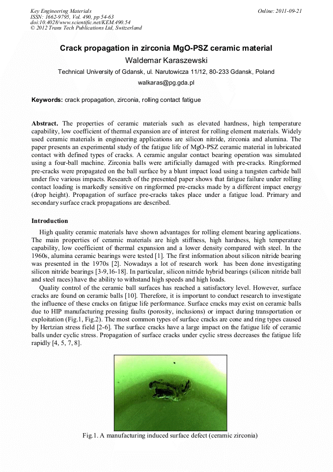 Crack Propagation in Zirconia MgOPSZ Ceramic Material
