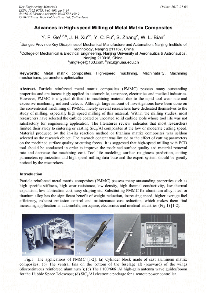 Advances in HighSpeed Milling of Metal Matrix Composites Advances in HighSpeed Milling of Metal Matrix Composites