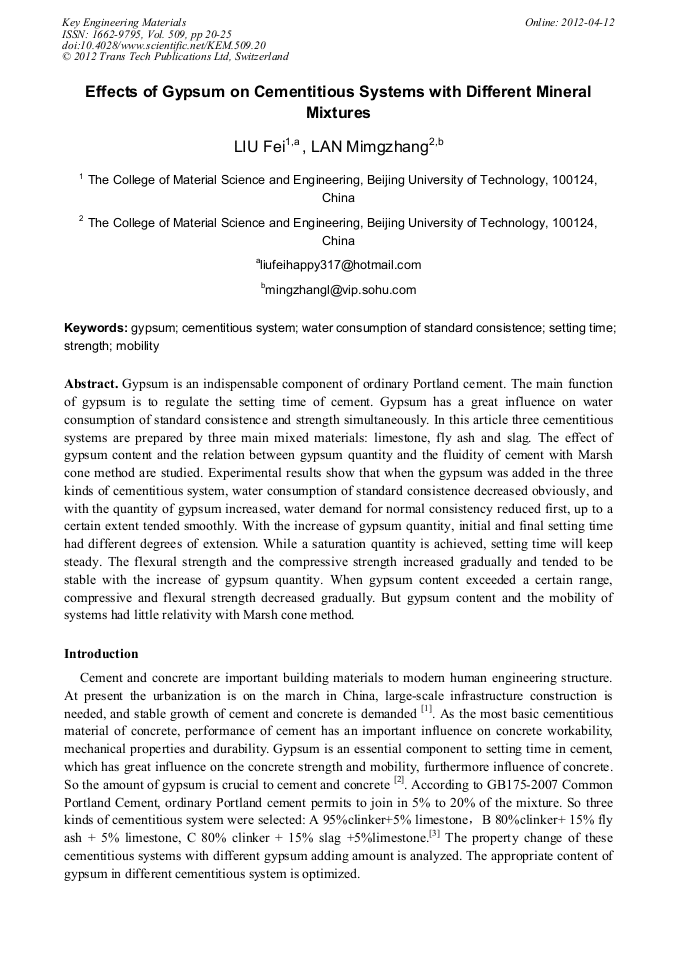 Effects of Gypsum on Cementitious Systems with Different Mineral