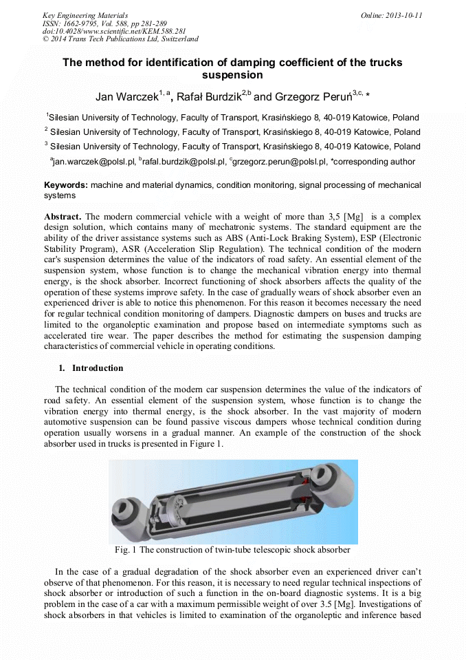 The Method for Identification of Damping Coefficient of the Trucks