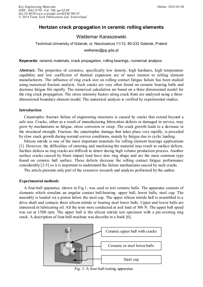 Hertzian Crack Propagation in Ceramic Rolling Elements