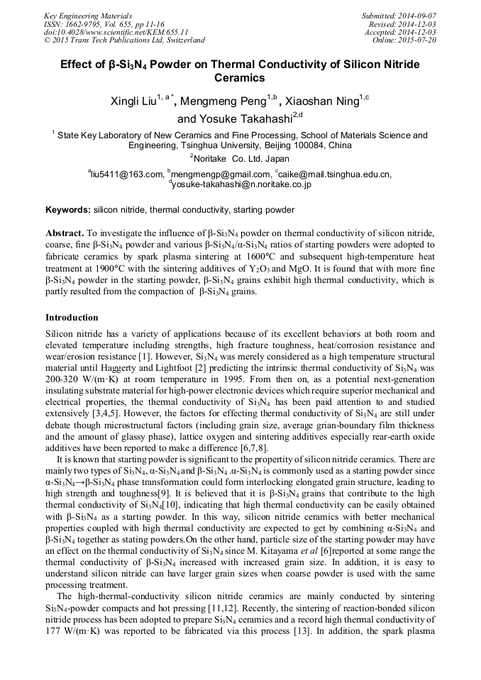 Effect of βSi3N4 Powder on Thermal Conductivity of Silicon Nitride