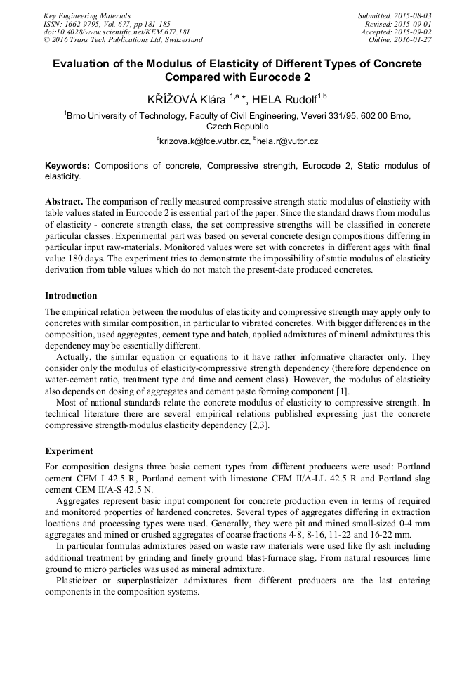 Evaluation of the Modulus of Elasticity of Different Types of Concrete