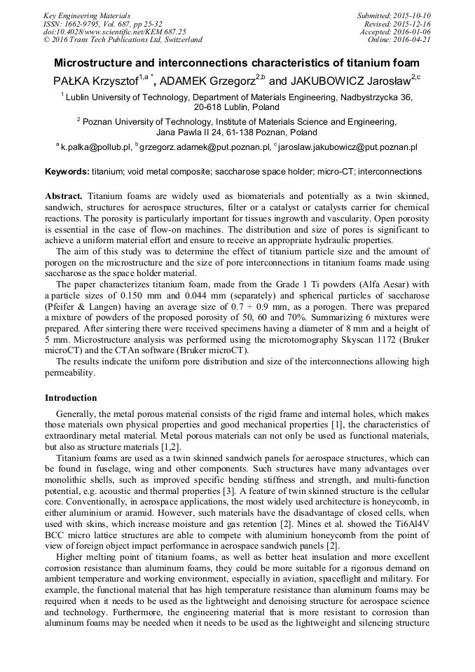 Microstructure and Interconnections Characteristics of Titanium Foam