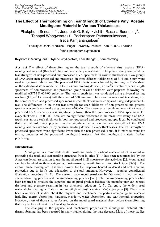The Effect of Thermoforming on Tear Strength of Ethylene Vinyl Acetate