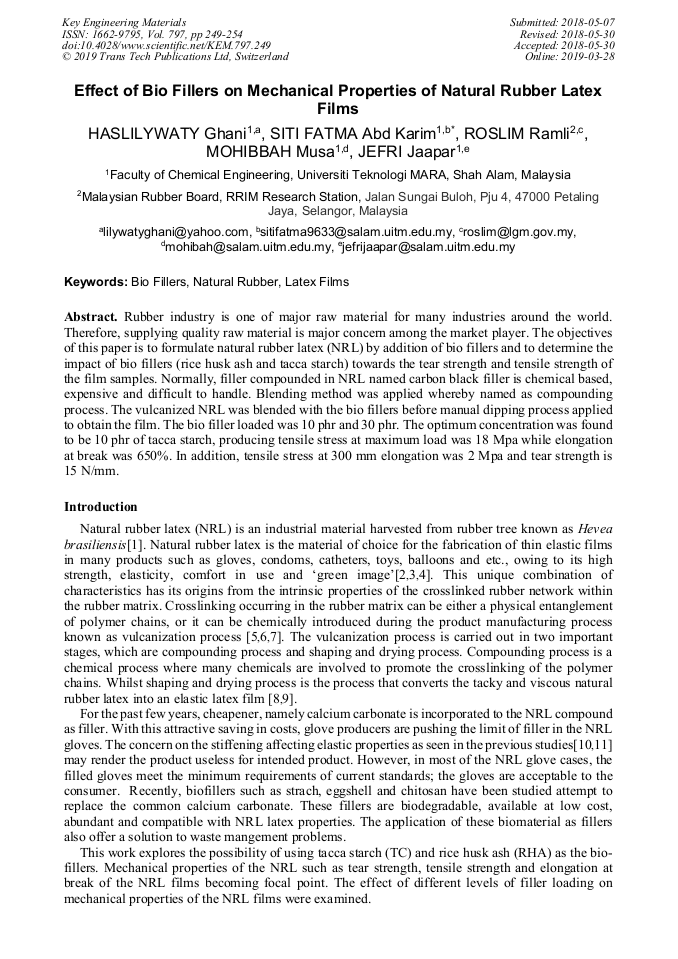 Effect of Bio Fillers on Mechanical Properties of Natural Rubber Latex