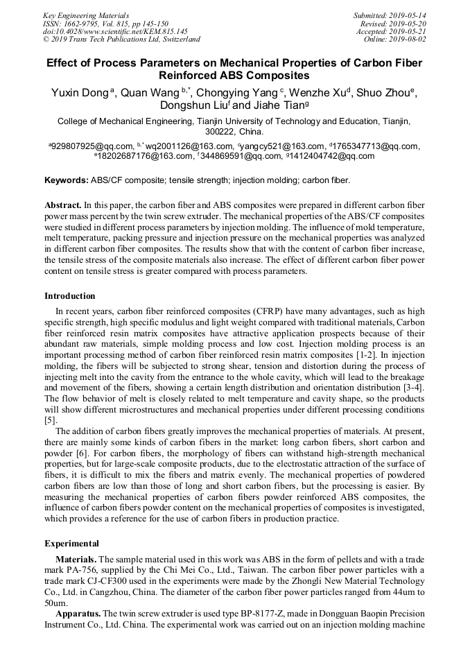 Effect of Process Parameters on Mechanical Properties of Carbon Fiber
