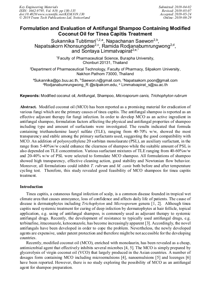 Formulation and Evaluation of Antifungal Shampoo Containing Modified