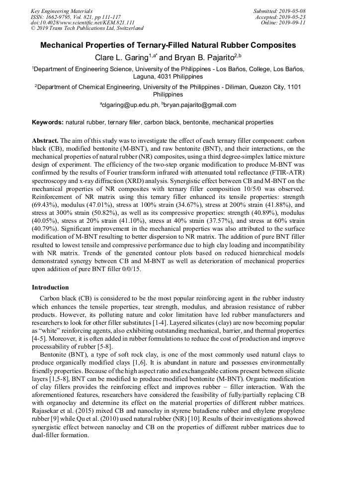 Mechanical Properties of TernaryFilled Natural Rubber Composites