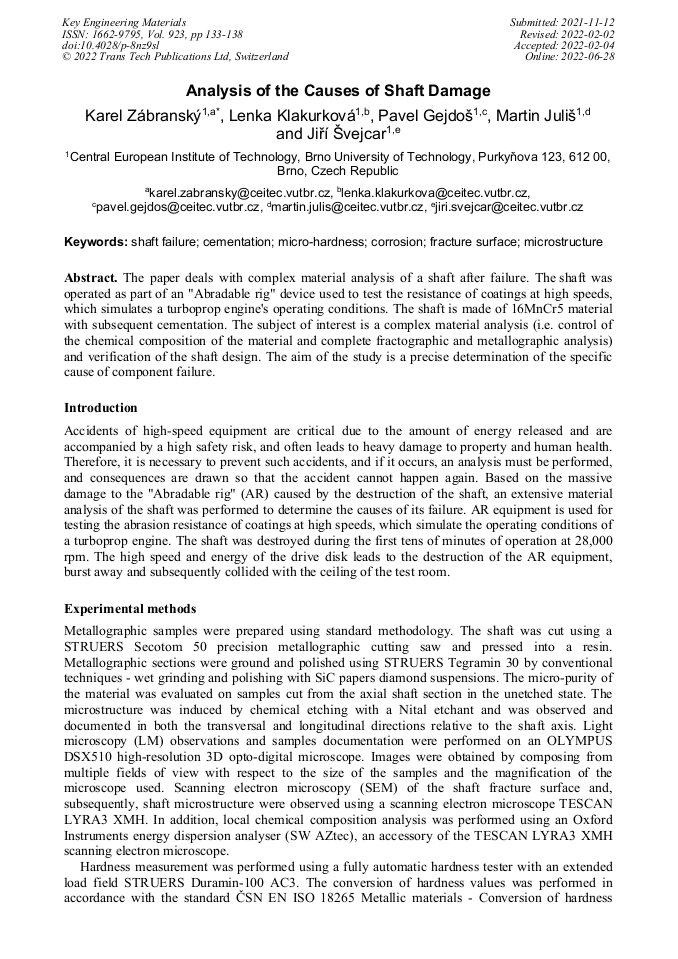 Analysis of the Causes of Shaft Damage