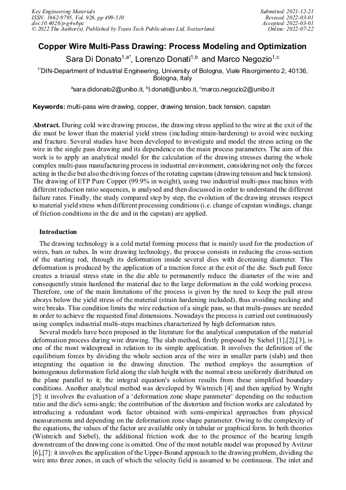 Copper Wire MultiPass Drawing Process Modeling and Optimization