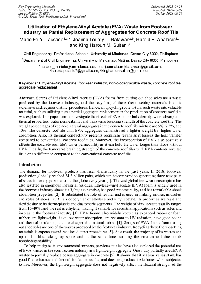 Utilization of EthyleneVinyl Acetate (EVA) Waste from Footwear