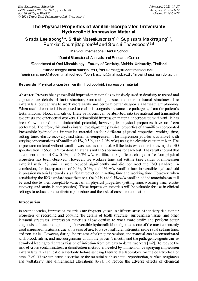 The Physical Properties of VanillinIncorporated Irreversible