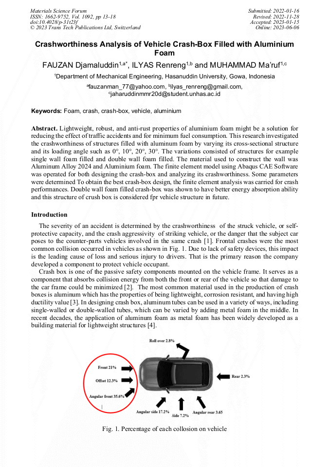 Crashworthiness Analysis of Vehicle CrashBox Filled with Aluminium