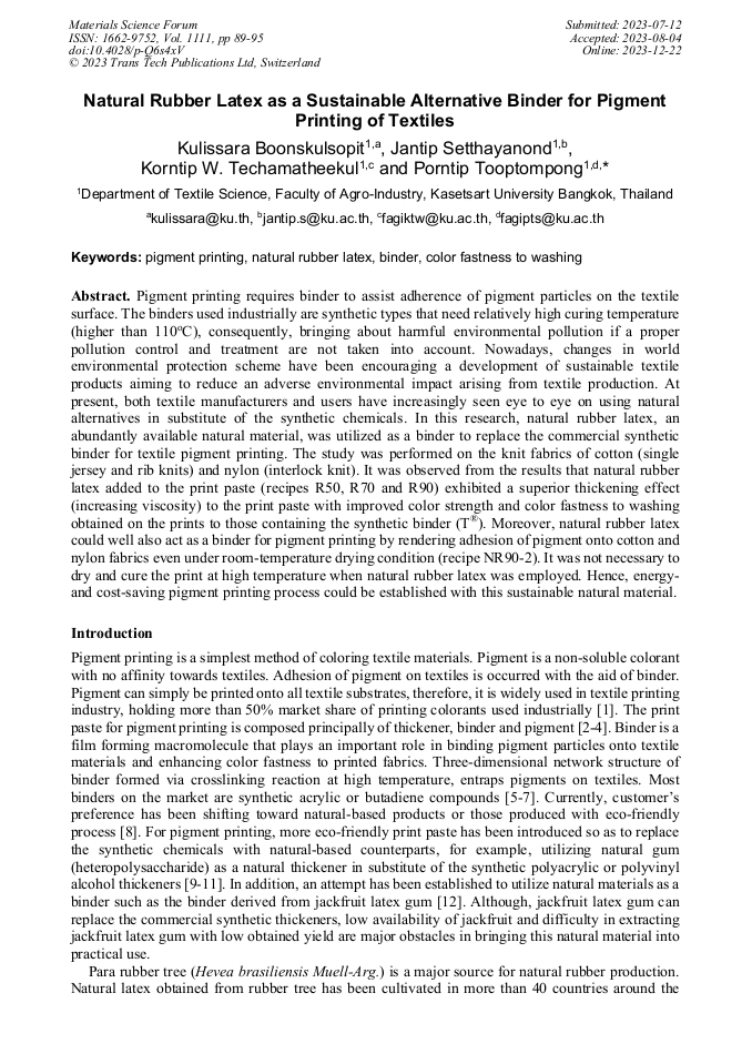 Natural Rubber Latex as a Sustainable Alternative Binder for Pigment