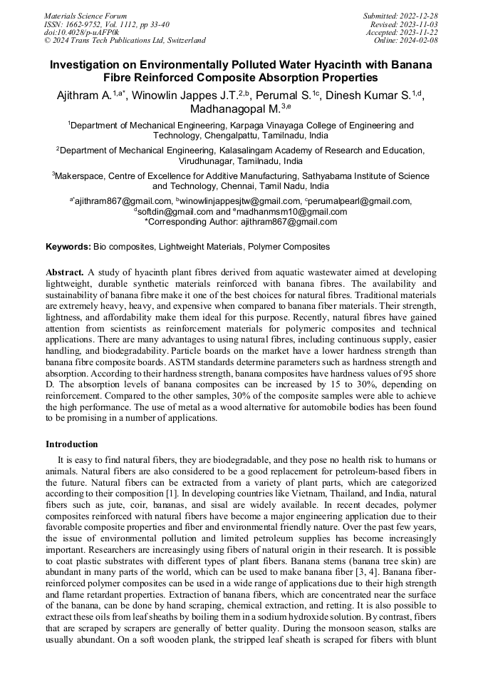 Investigation on Environmentally Polluted Water Hyacinth with Banana