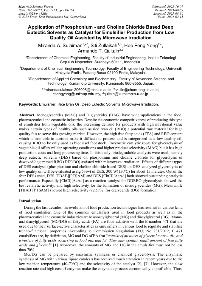 Application of Phosphonium and Choline Chloride Based Deep Eutectic